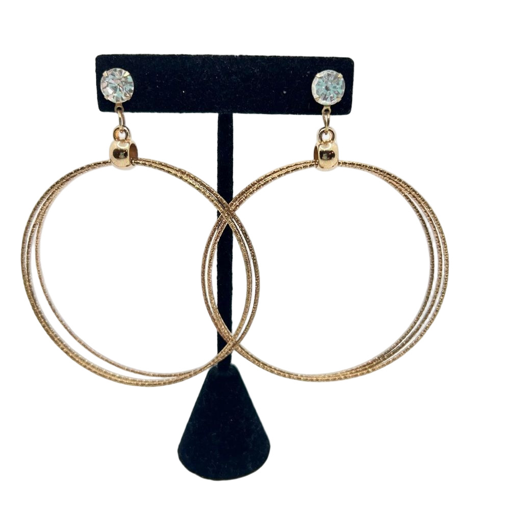 🍭6/$30 Large gold rhinestone studded double hoop earrings